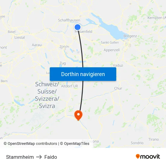Stammheim to Faido map