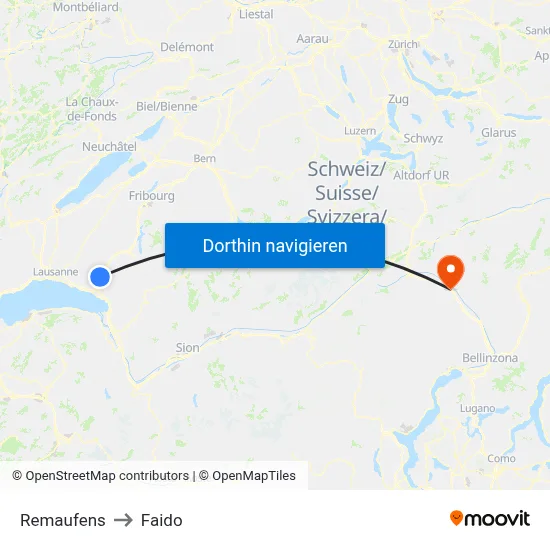 Remaufens to Faido map