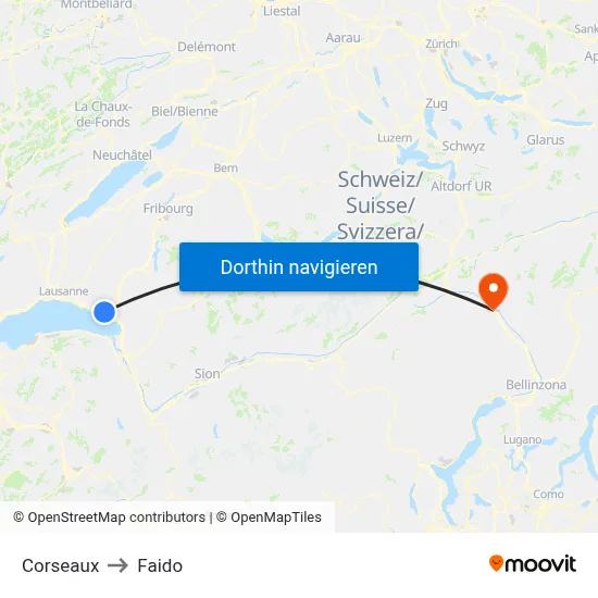 Corseaux to Faido map