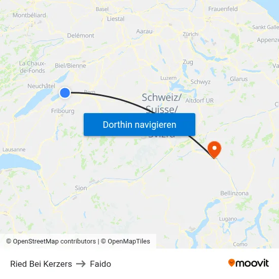 Ried Bei Kerzers to Faido map