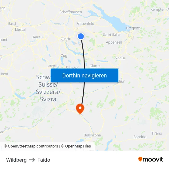 Wildberg to Faido map