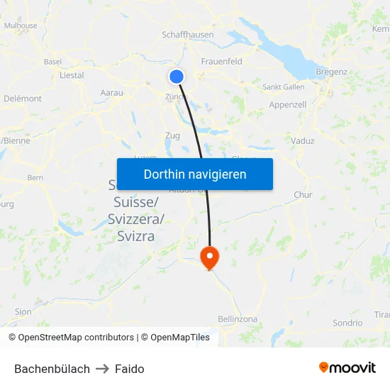 Bachenbülach to Faido map