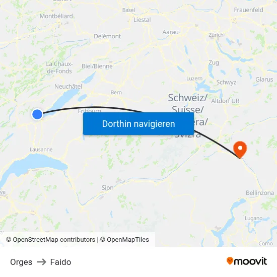 Orges to Faido map
