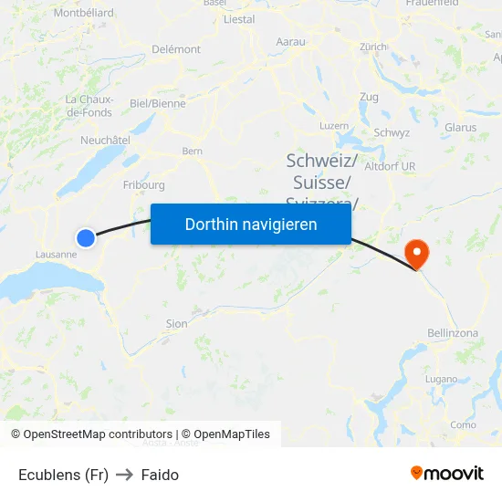 Ecublens (Fr) to Faido map