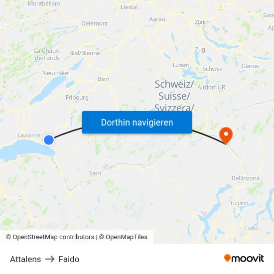 Attalens to Faido map