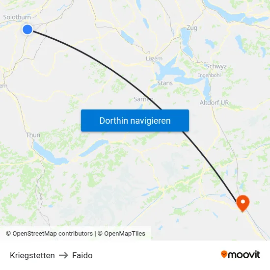 Kriegstetten to Faido map