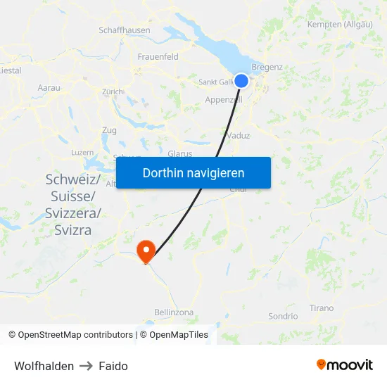 Wolfhalden to Faido map