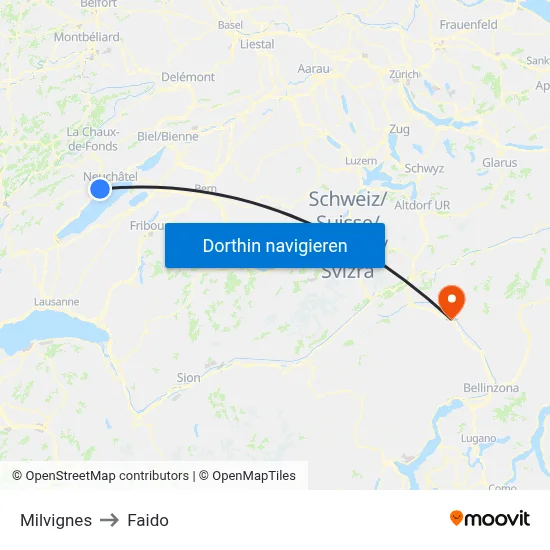 Milvignes to Faido map