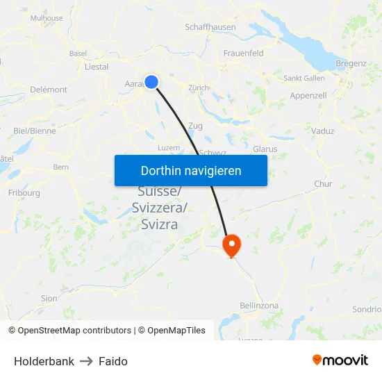 Holderbank to Faido map