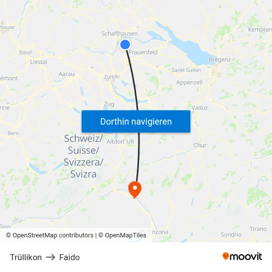 Trüllikon to Faido map