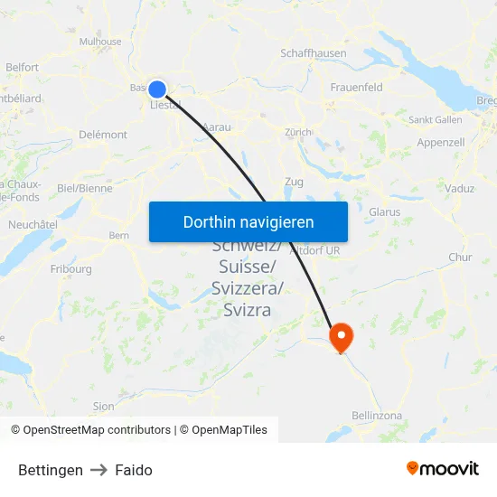 Bettingen to Faido map