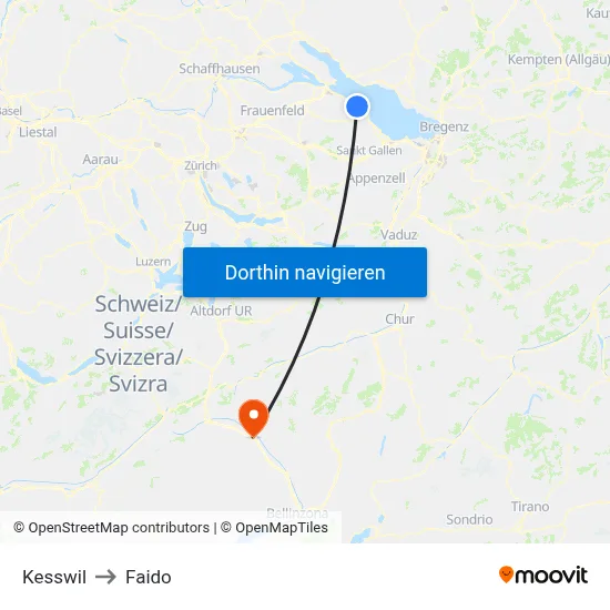 Kesswil to Faido map