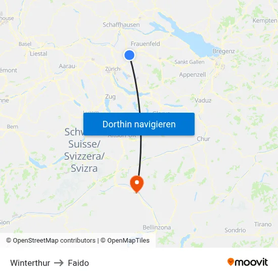 Winterthur to Faido map