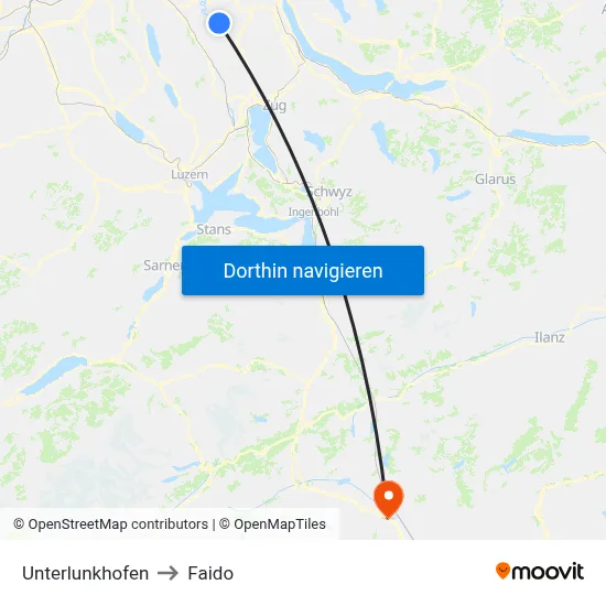 Unterlunkhofen to Faido map