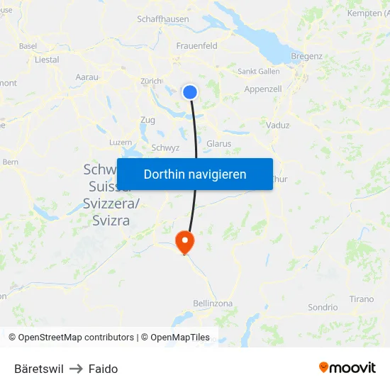 Bäretswil to Faido map