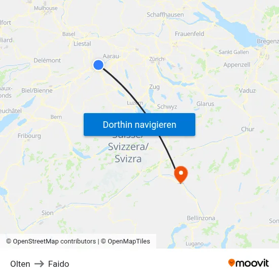 Olten to Faido map