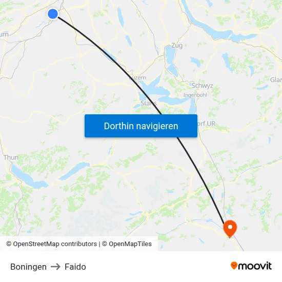 Boningen to Faido map