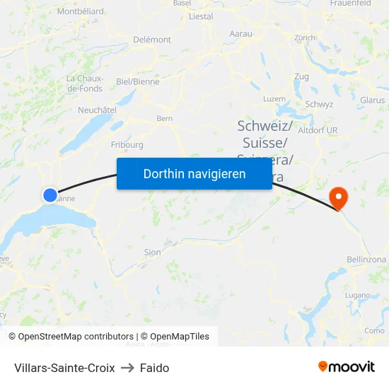 Villars-Sainte-Croix to Faido map