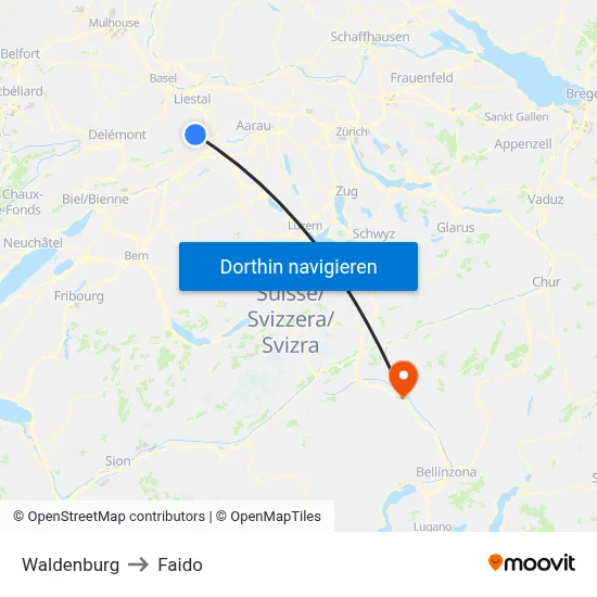 Waldenburg to Faido map