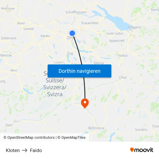 Kloten to Faido map