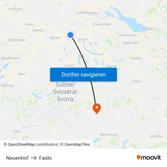 Neuenhof to Faido map