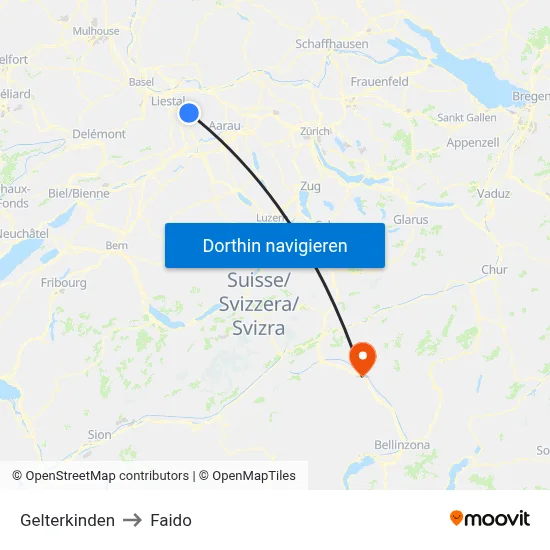 Gelterkinden to Faido map