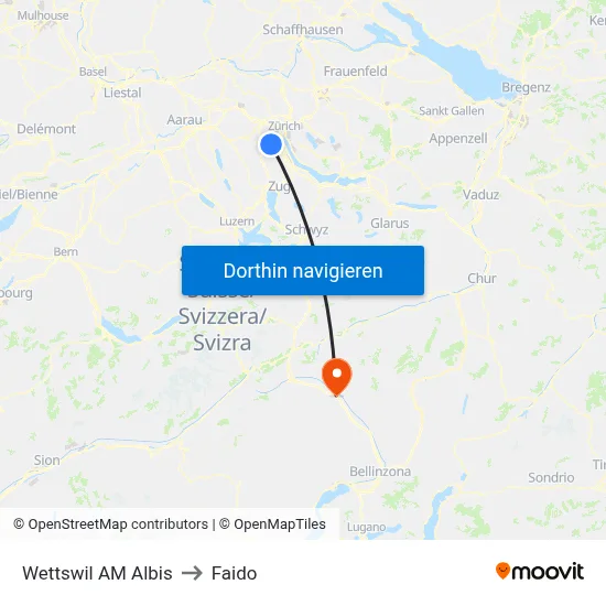 Wettswil AM Albis to Faido map