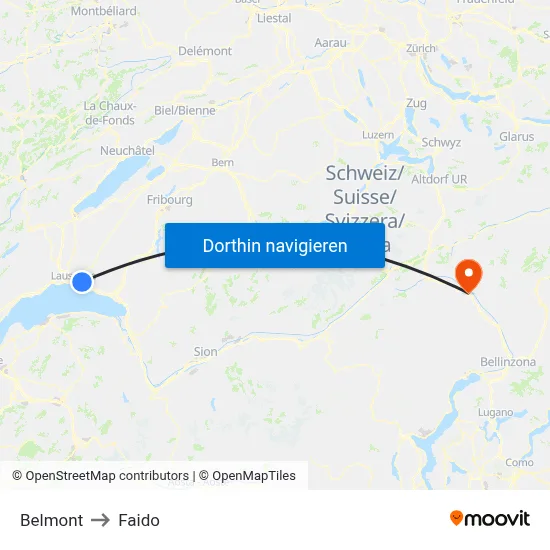 Belmont to Faido map