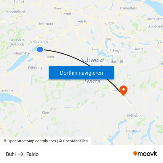 Bühl to Faido map