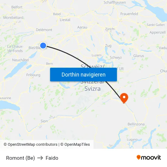 Romont (Be) to Faido map