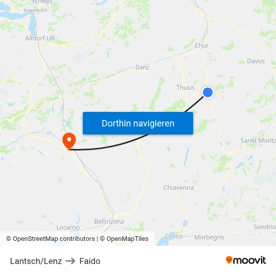 Lantsch/Lenz to Faido map