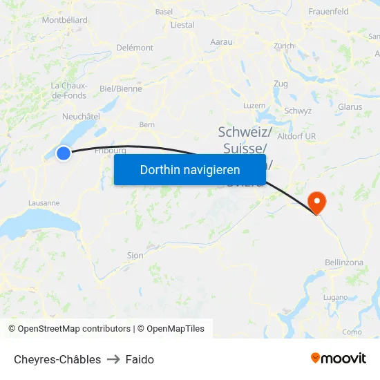Cheyres-Châbles to Faido map