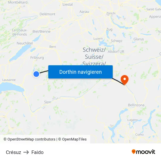 Crésuz to Faido map