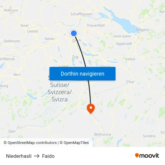 Niederhasli to Faido map