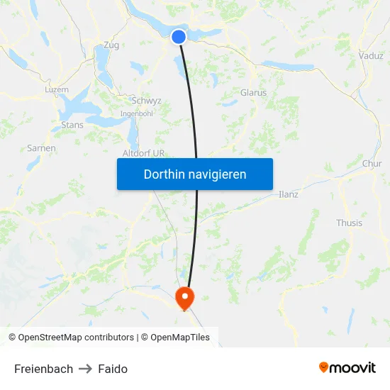 Freienbach to Faido map