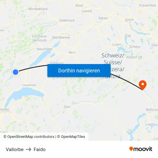 Vallorbe to Faido map