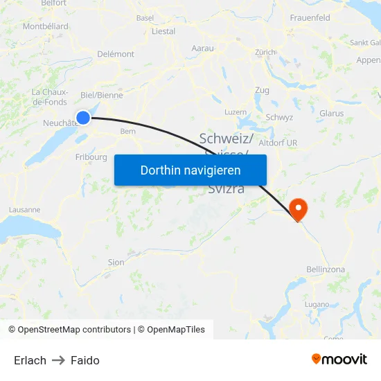 Erlach to Faido map