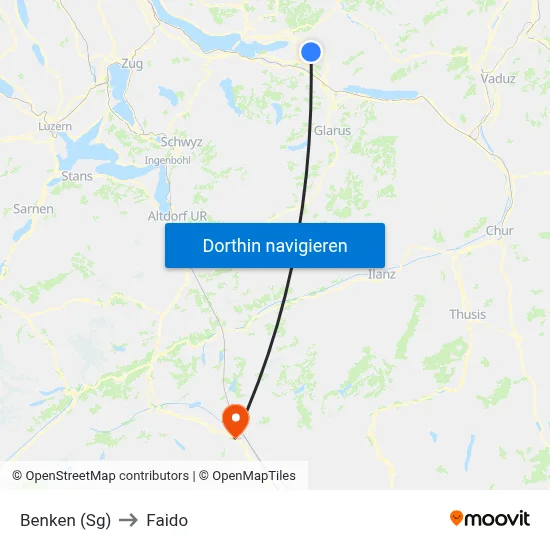 Benken (Sg) to Faido map