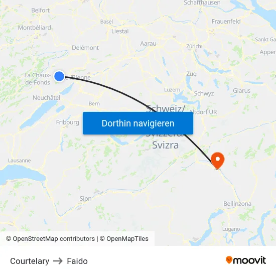 Courtelary to Faido map