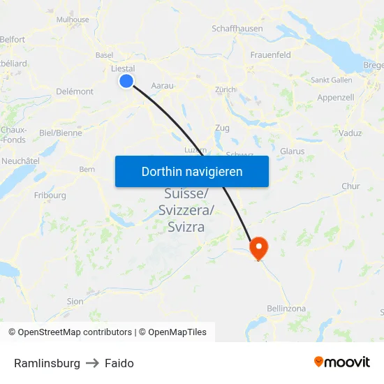 Ramlinsburg to Faido map