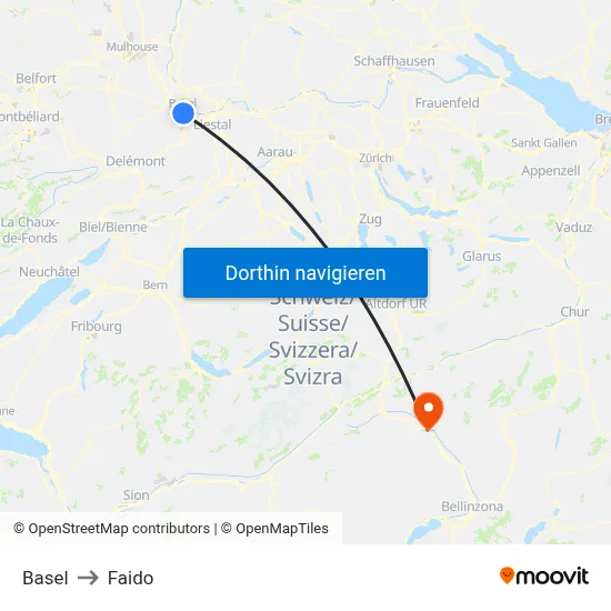 Basel to Faido map