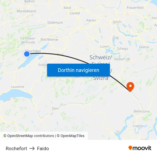 Rochefort to Faido map