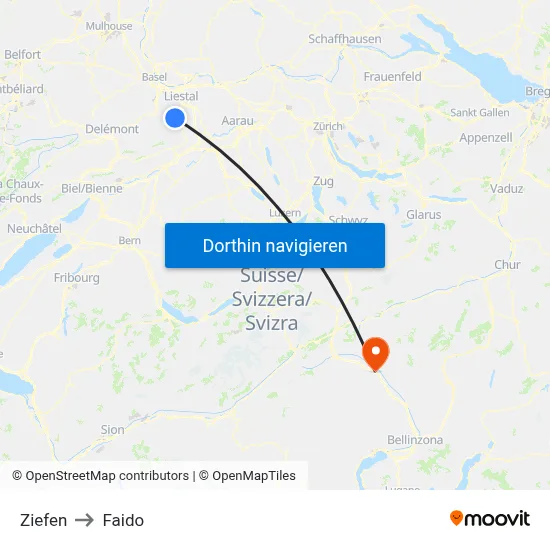 Ziefen to Faido map