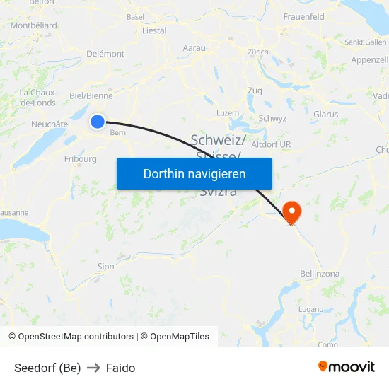 Seedorf (Be) to Faido map