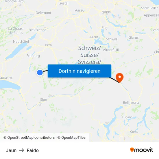 Jaun to Faido map