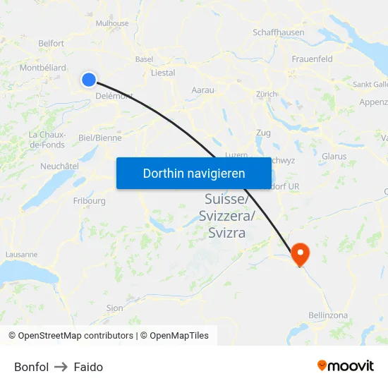 Bonfol to Faido map