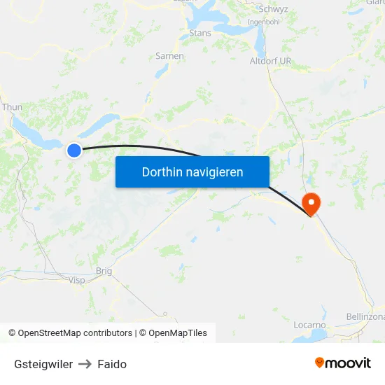 Gsteigwiler to Faido map