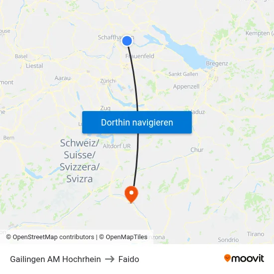 Gailingen AM Hochrhein to Faido map