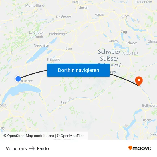 Vullierens to Faido map