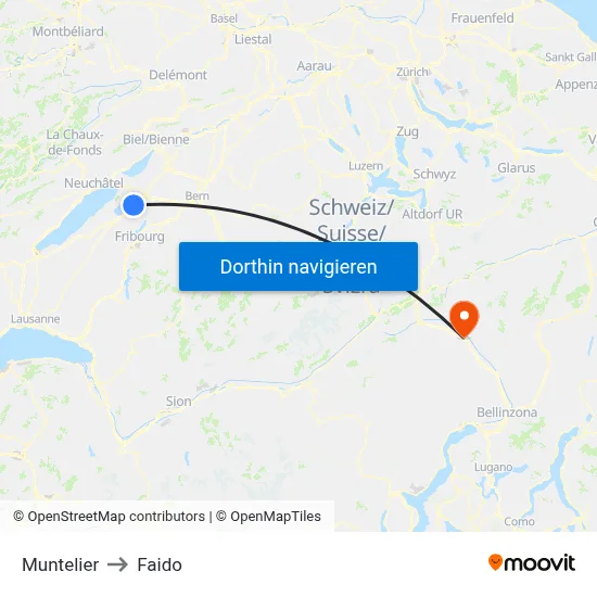 Muntelier to Faido map